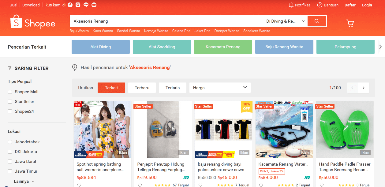 toko perlengkapan renang di Cirebon