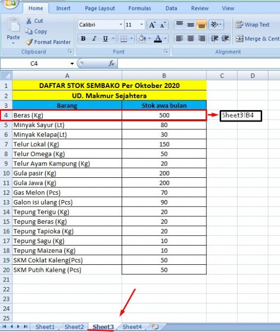 Rumus pengurangan excel
