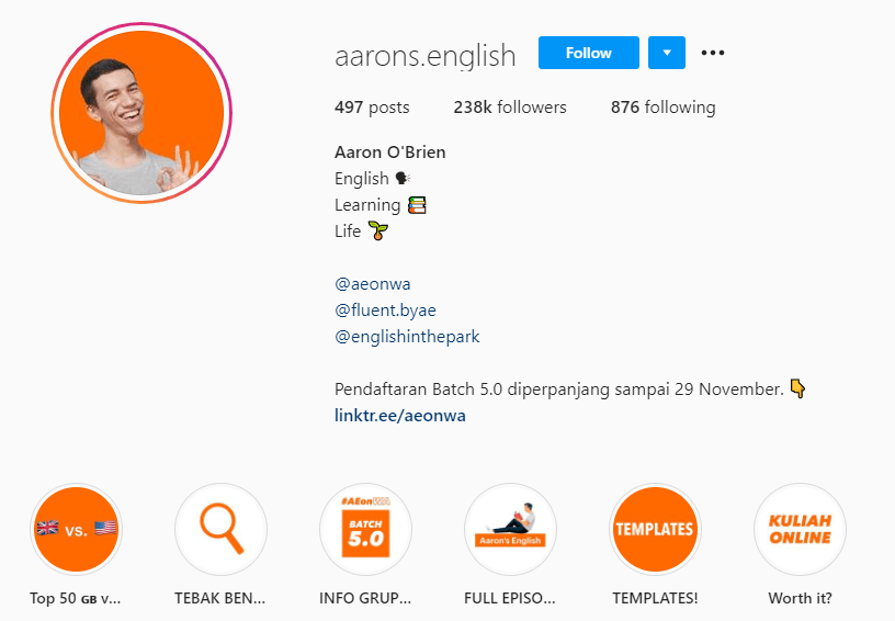 Belajar Bahasa Inggris Online Via Akun Instagram