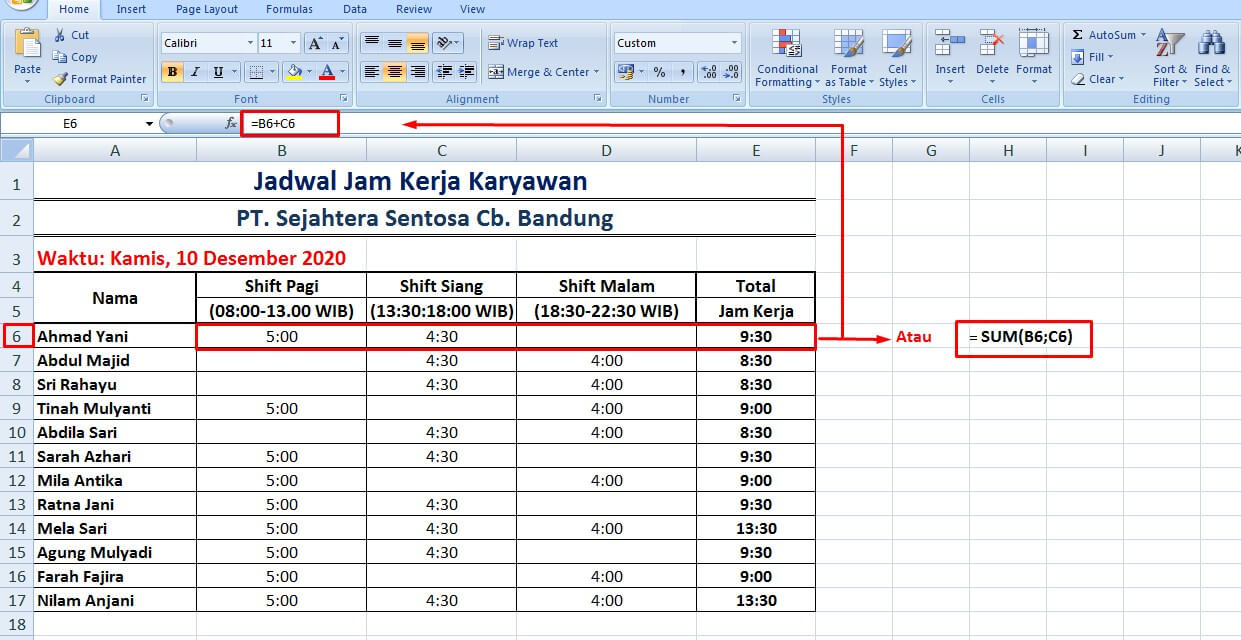 Rumus excel penjumlahan
