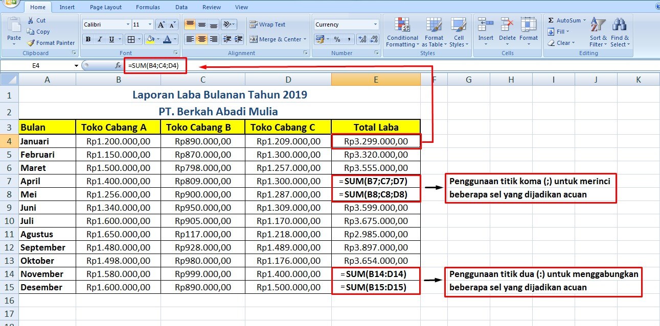rumus excel penjumlahan