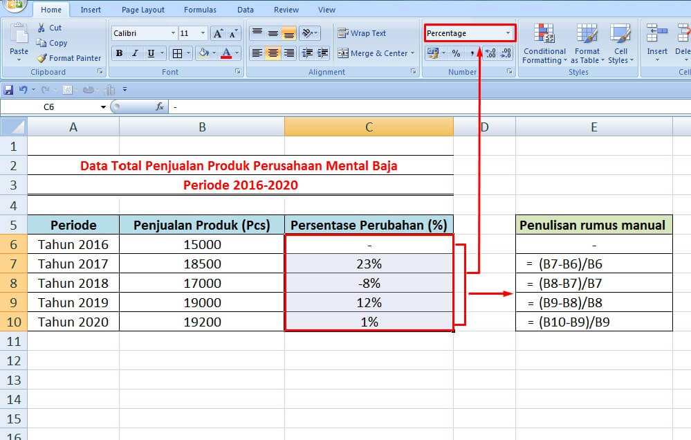 Rumus excel persen
