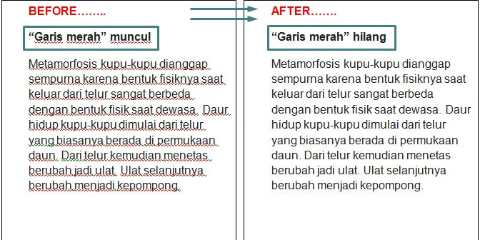 Menghilangkan garis merah di Word