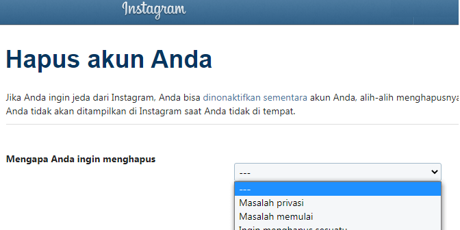 Cara menonaktifkan instagram