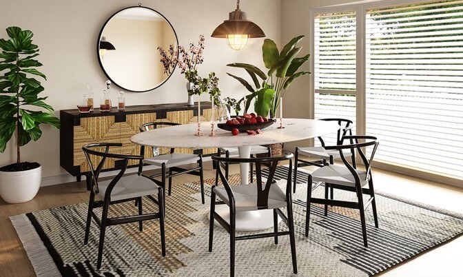 ukuran meja makan 6 kursi