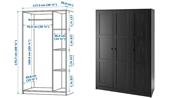 ukuran lemari 3 pintu