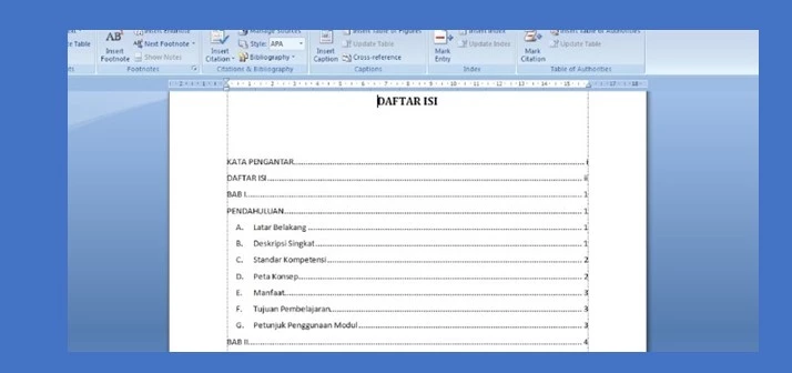Cara membuat daftar isi di Word 2007