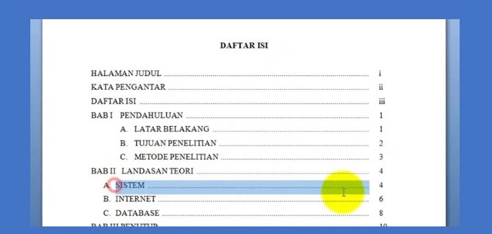 Cara membuat daftar isi di Word 2007