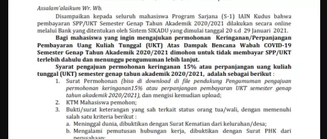 surat keringanan ukt