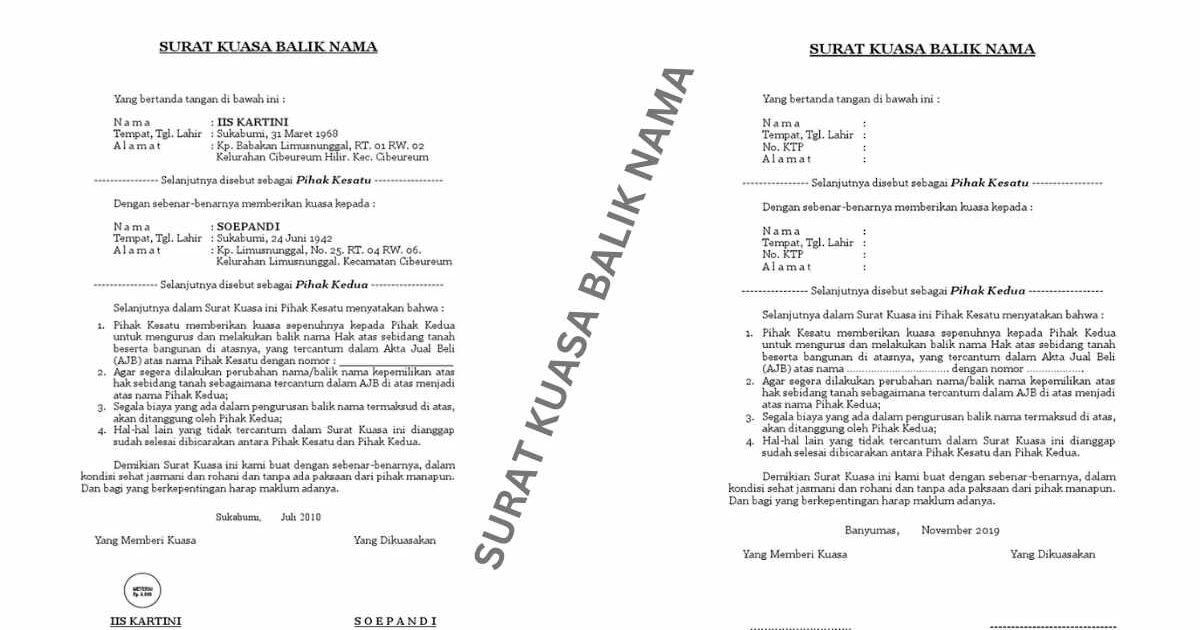 Surat Kuasa Balik Nama Motor