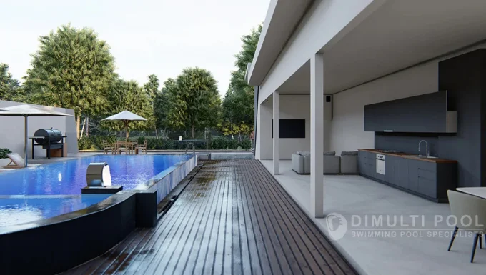 Contoh desain kolam renang infinity pool.